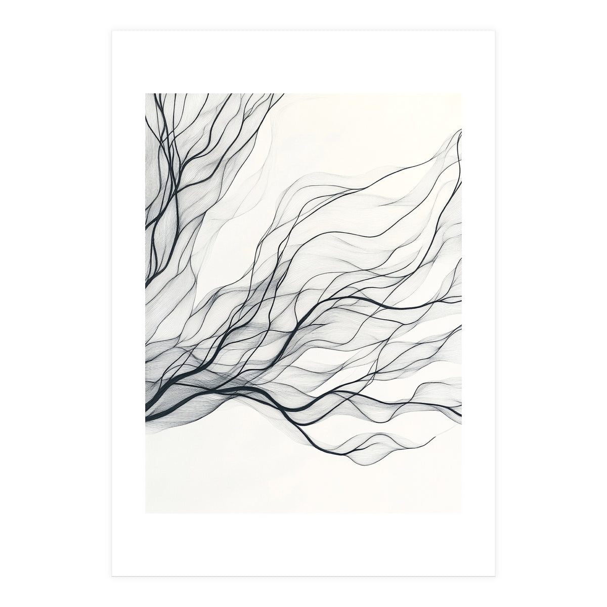 Abstract Black Branching Lines Flowing (Print Only)