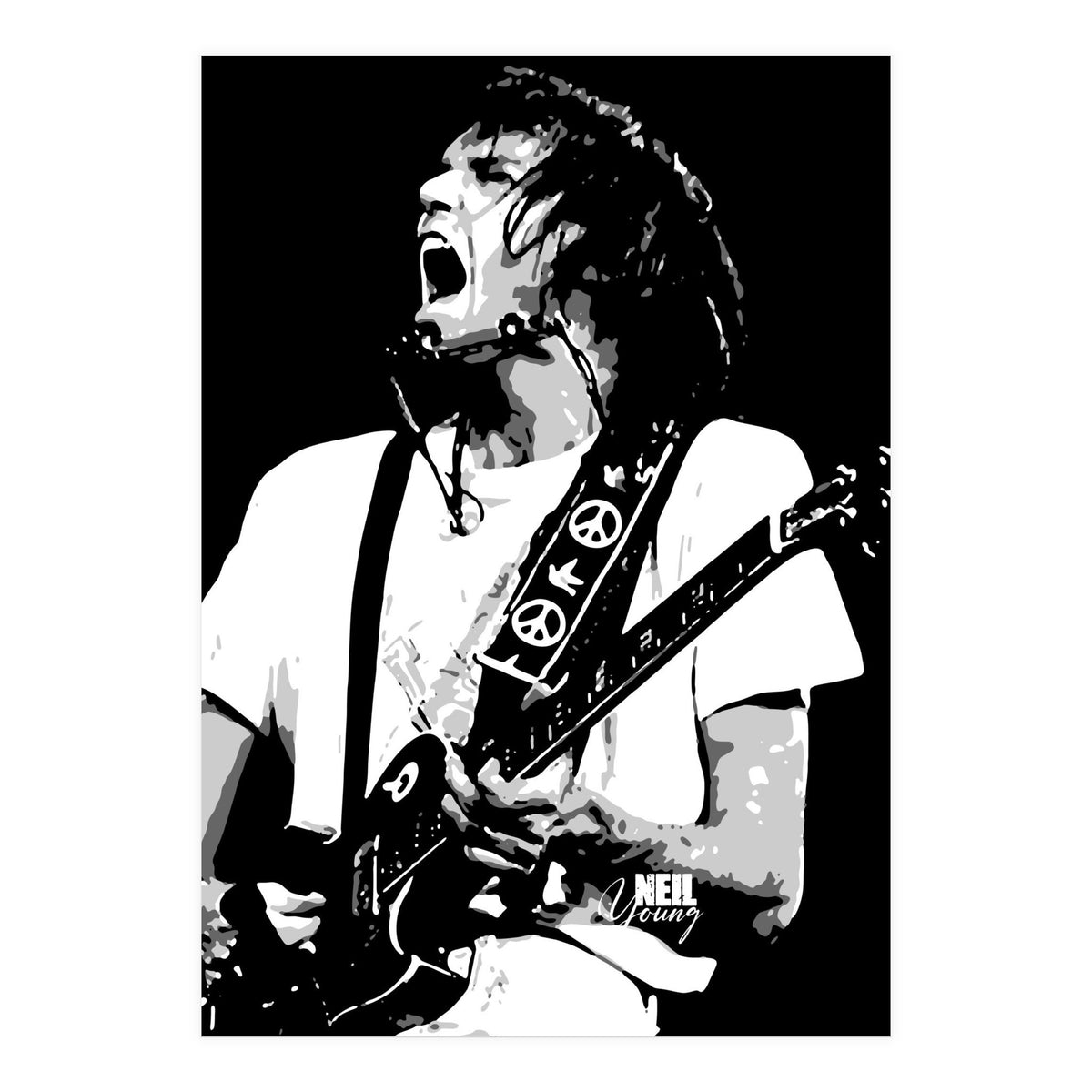 Neil Young Musician Legend in Grayscale (Print Only)