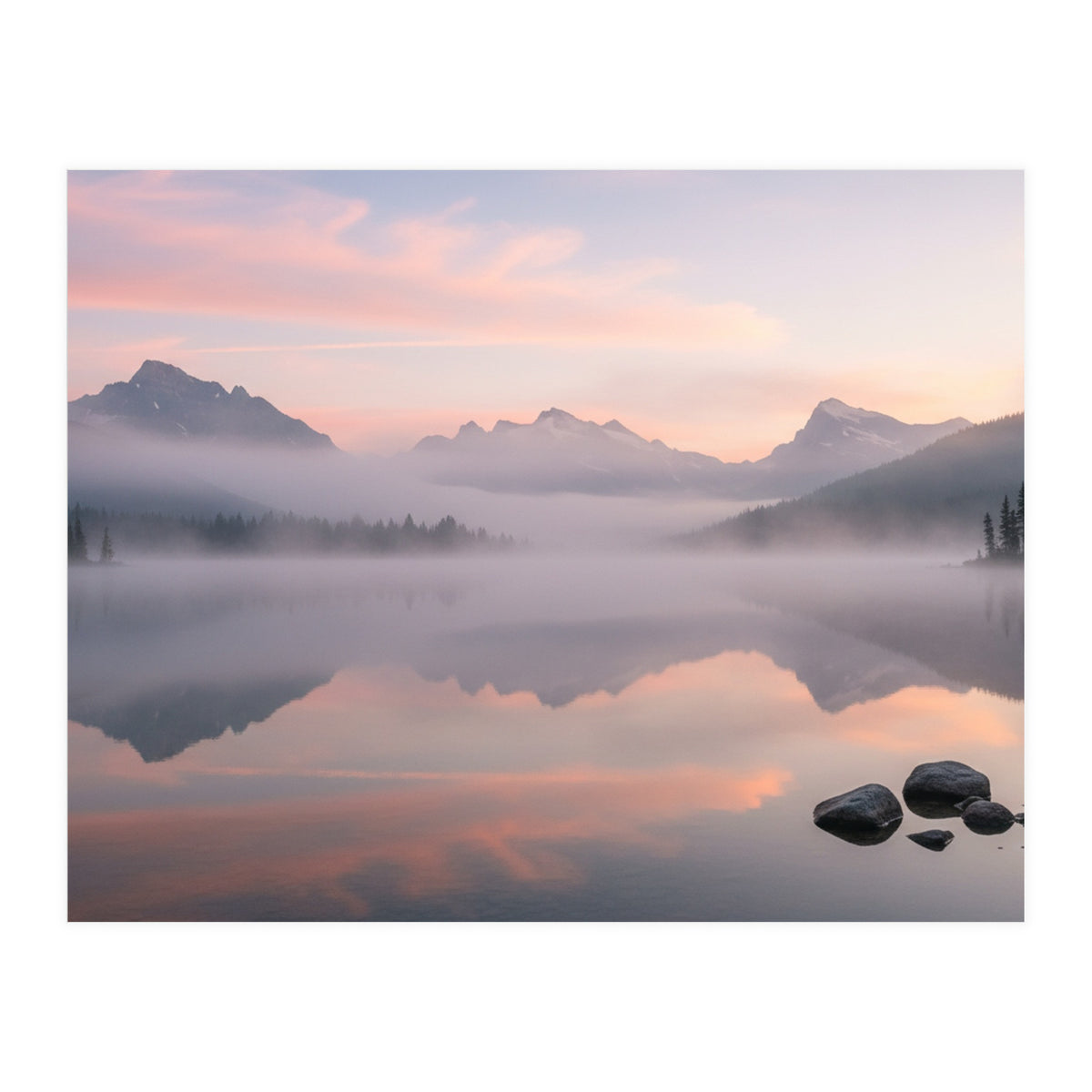 Misty Morning Reflection: Serene Alpine Lake (Print Only)