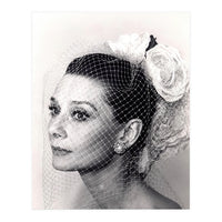 Audrey Hepburn with Veil, Classic Hollywood Glamour Photography, Black and White Icon Portrait (Print Only)