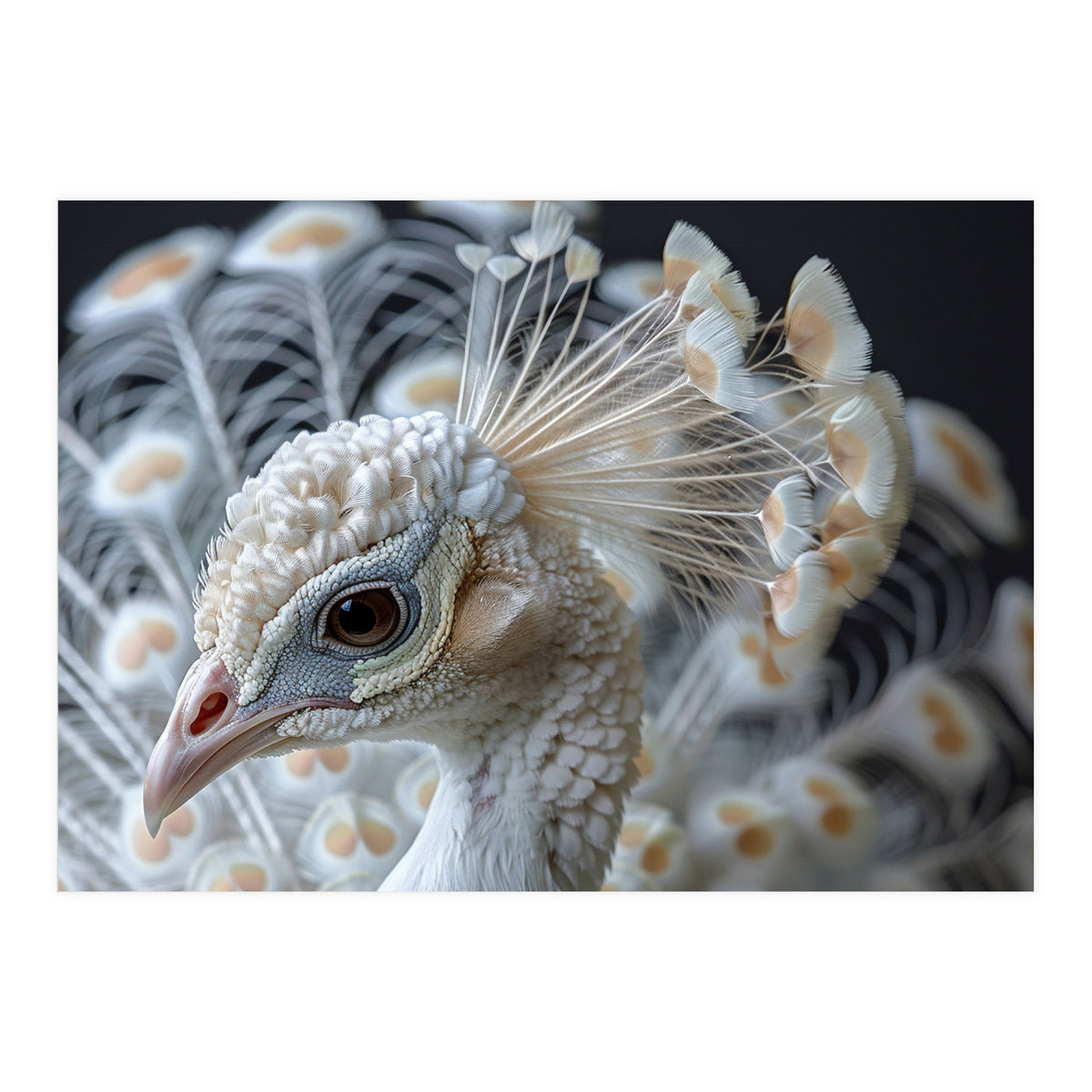 Close Up Albino Peacock Bird Portrait (Print Only)