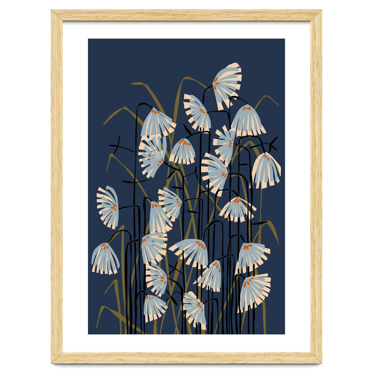 Linocut flower meadow blue