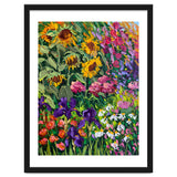 Vibrant Summer Sunflower and Iris Meadow Oil Painting thumbnail