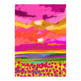 Two Suns, Pink Nature Painting Sky, Maximalist Landscape Pop Of Color Eclectic, Sunrise Sunset Meadow Boho Modern Contemporary (Print Only) thumbnail