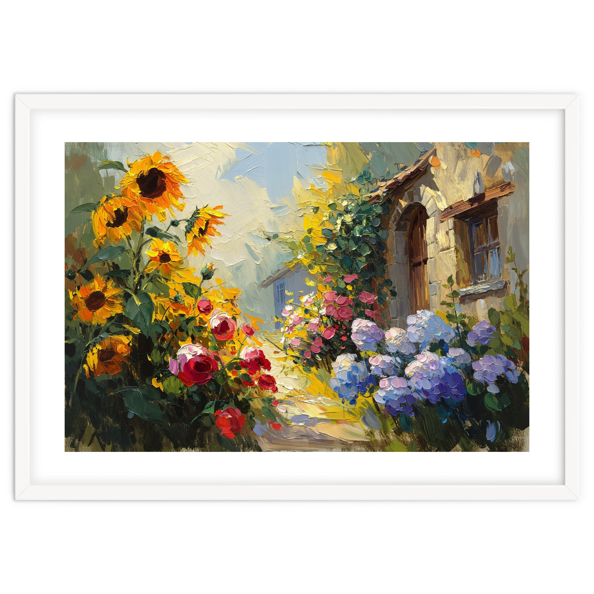 Vibrant Summer Cottage Garden Oil Painting