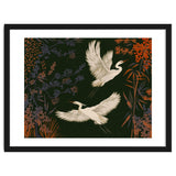 White Herons Flying Asian Art thumbnail