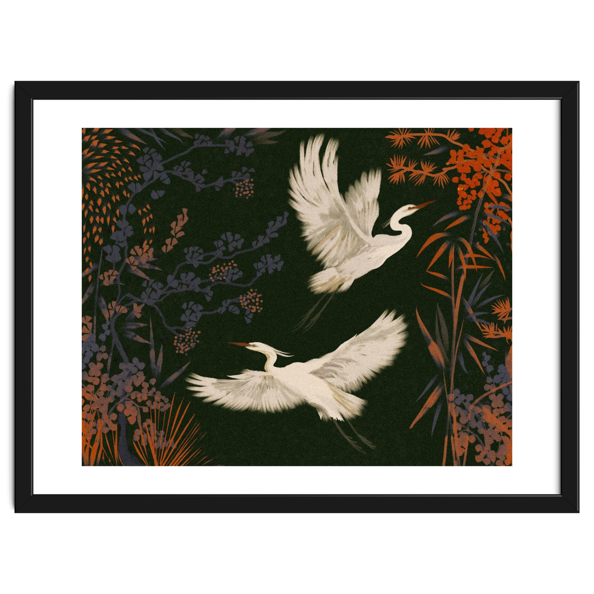 White Herons Flying Asian Art