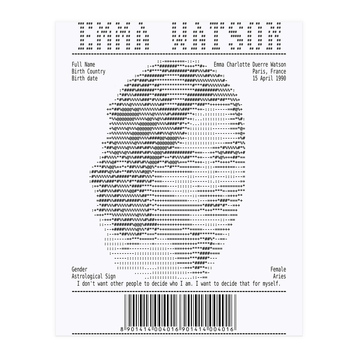 Receipt Art Emma Watson (Print Only)