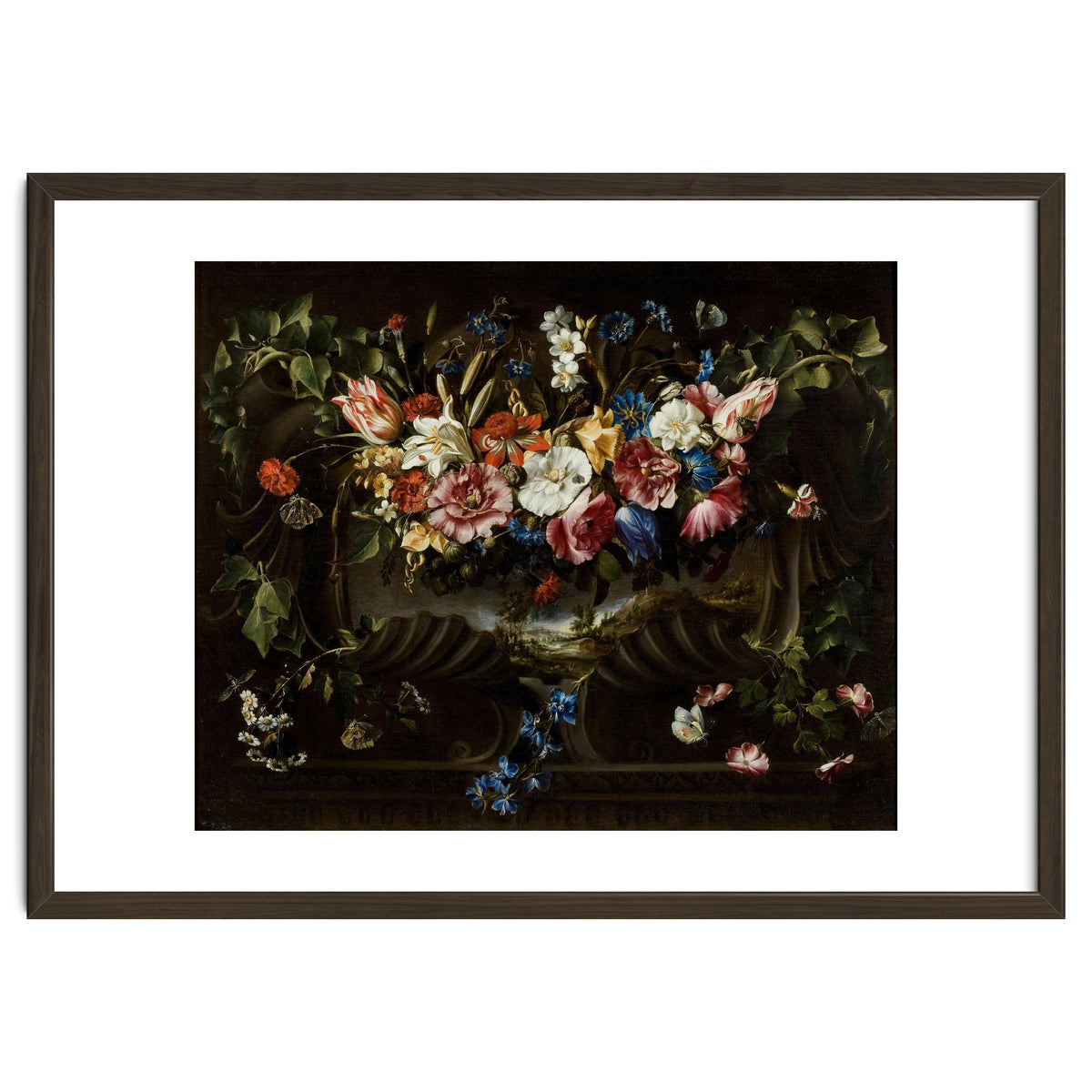 Juan de Arellano / 'Garland of Flowers with Landscape', 1652, Spanish School.