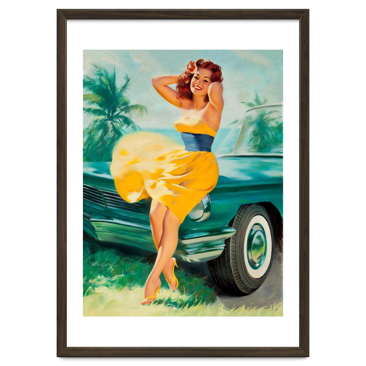 Pinup Girl Posing In Front Of The Car