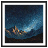 Starry Night Over Majestic Mountains Impasto Oil Painting Style