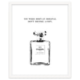 Born Original, Fashion Perfume Bottle Quote Art, Coco Chanel, Chic Decor thumbnail