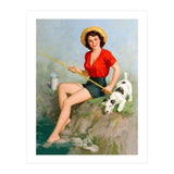 Pinup Girl Fishing With Her Dog (Print Only) thumbnail