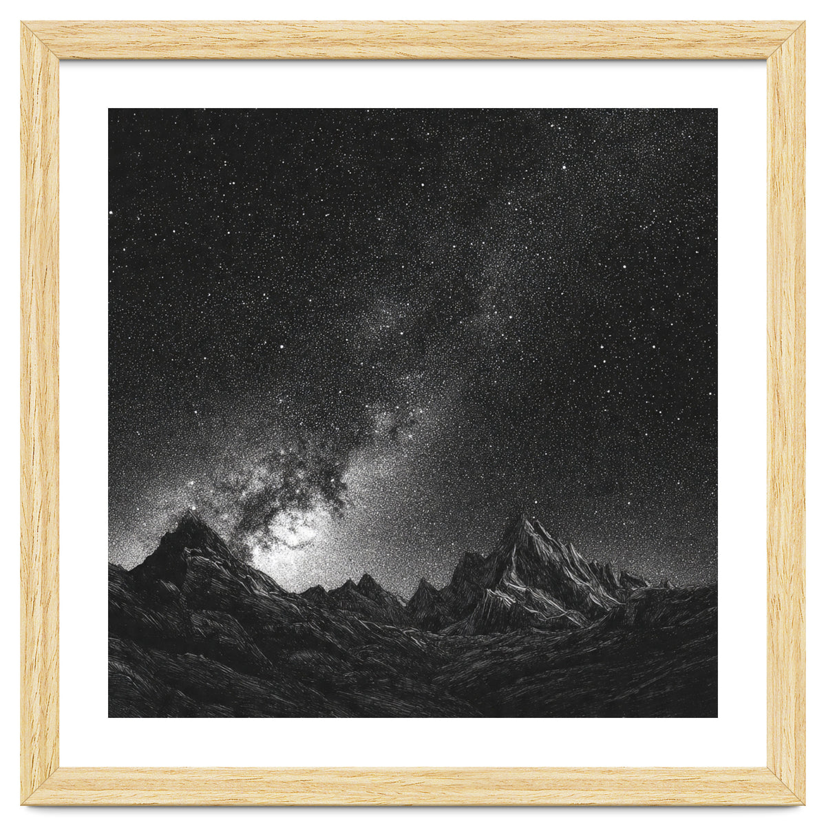 Starlit Mountain Majesty: Detailed Monochrome Milky Way