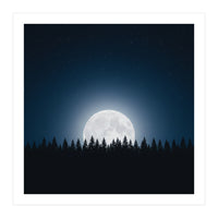 Midnight Serenity: Full Moon Over Forest Silhouettes (Print Only)