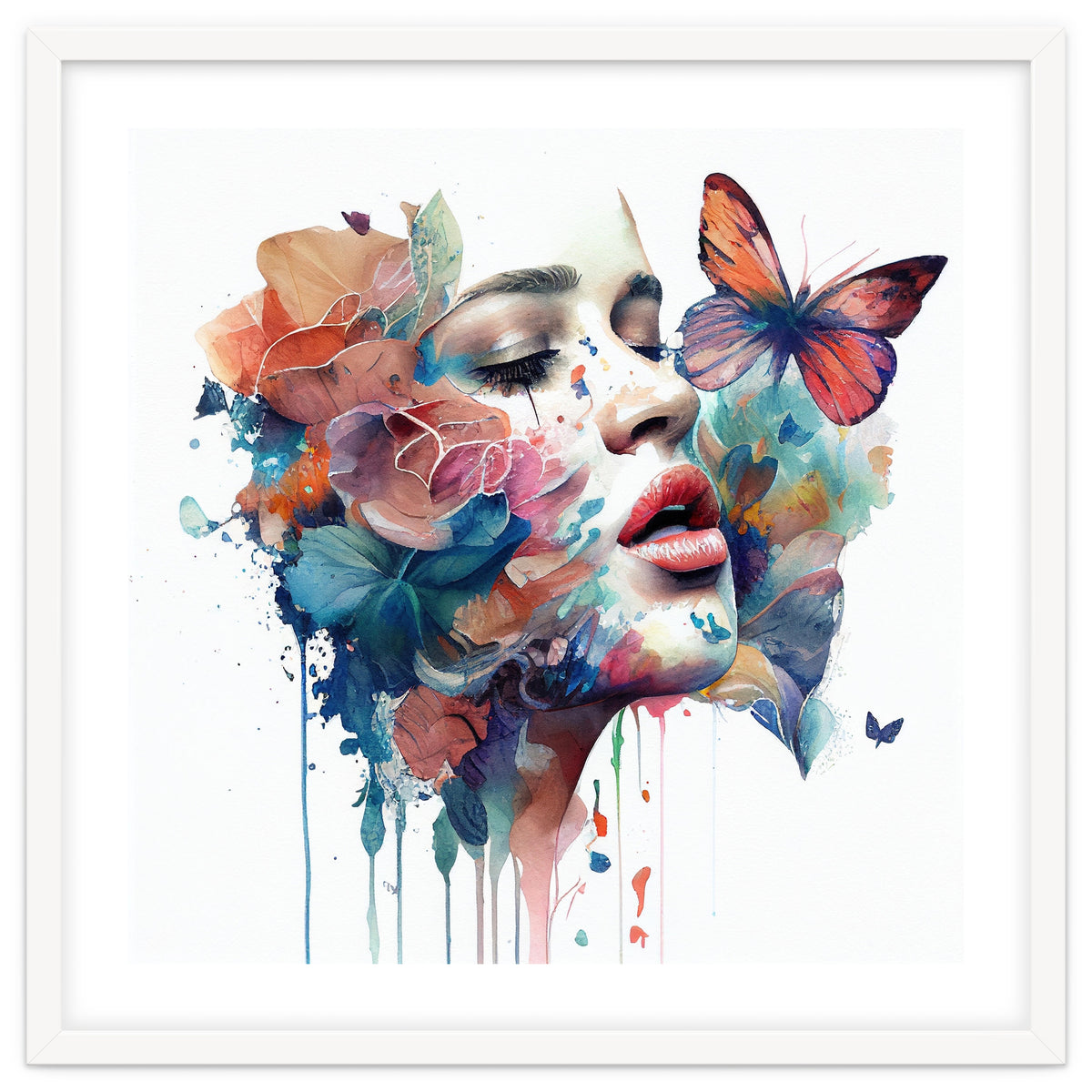 Watercolor Floral Woman Face #1