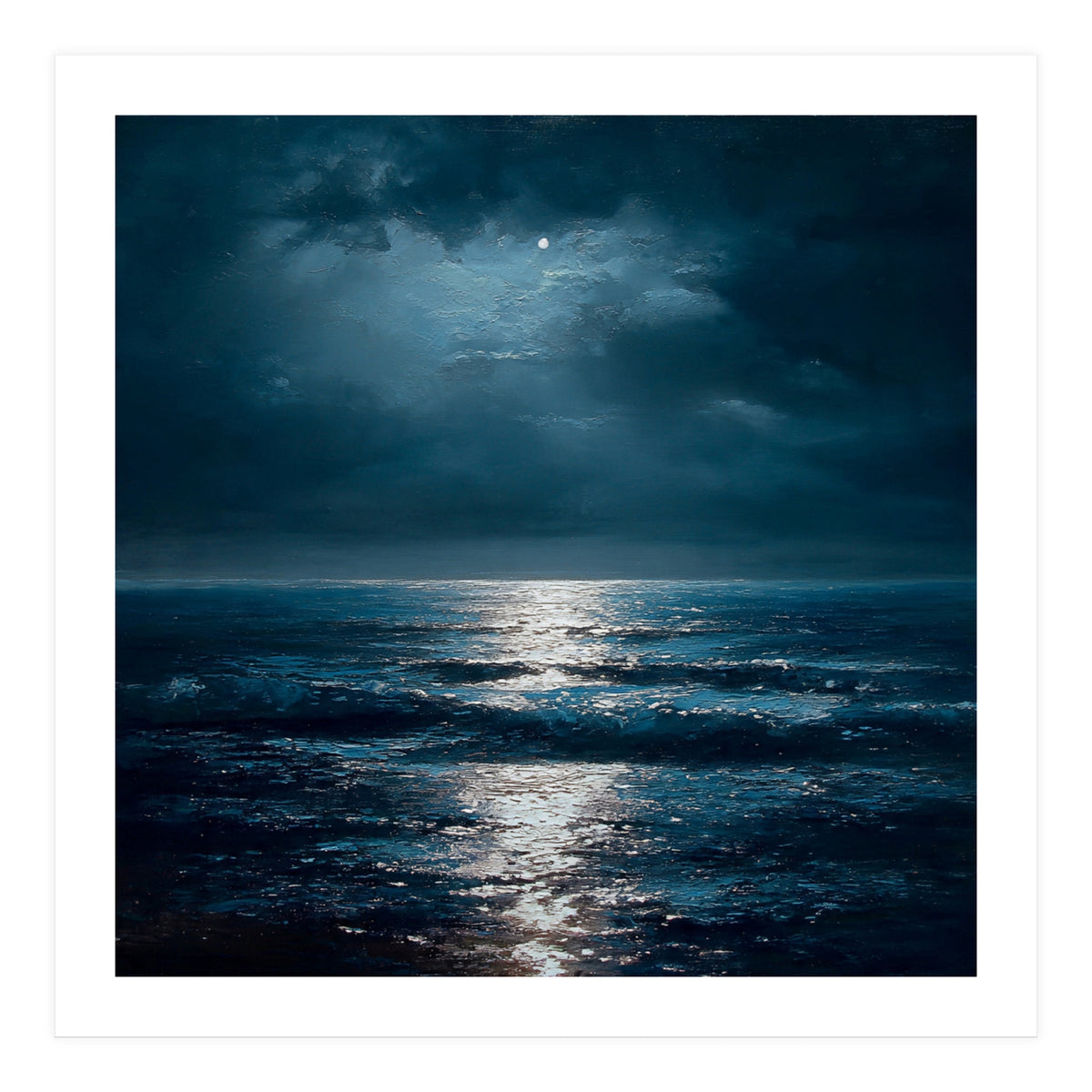 Ethereal Moonlight Over Midnight Ocean Waves (Print Only)