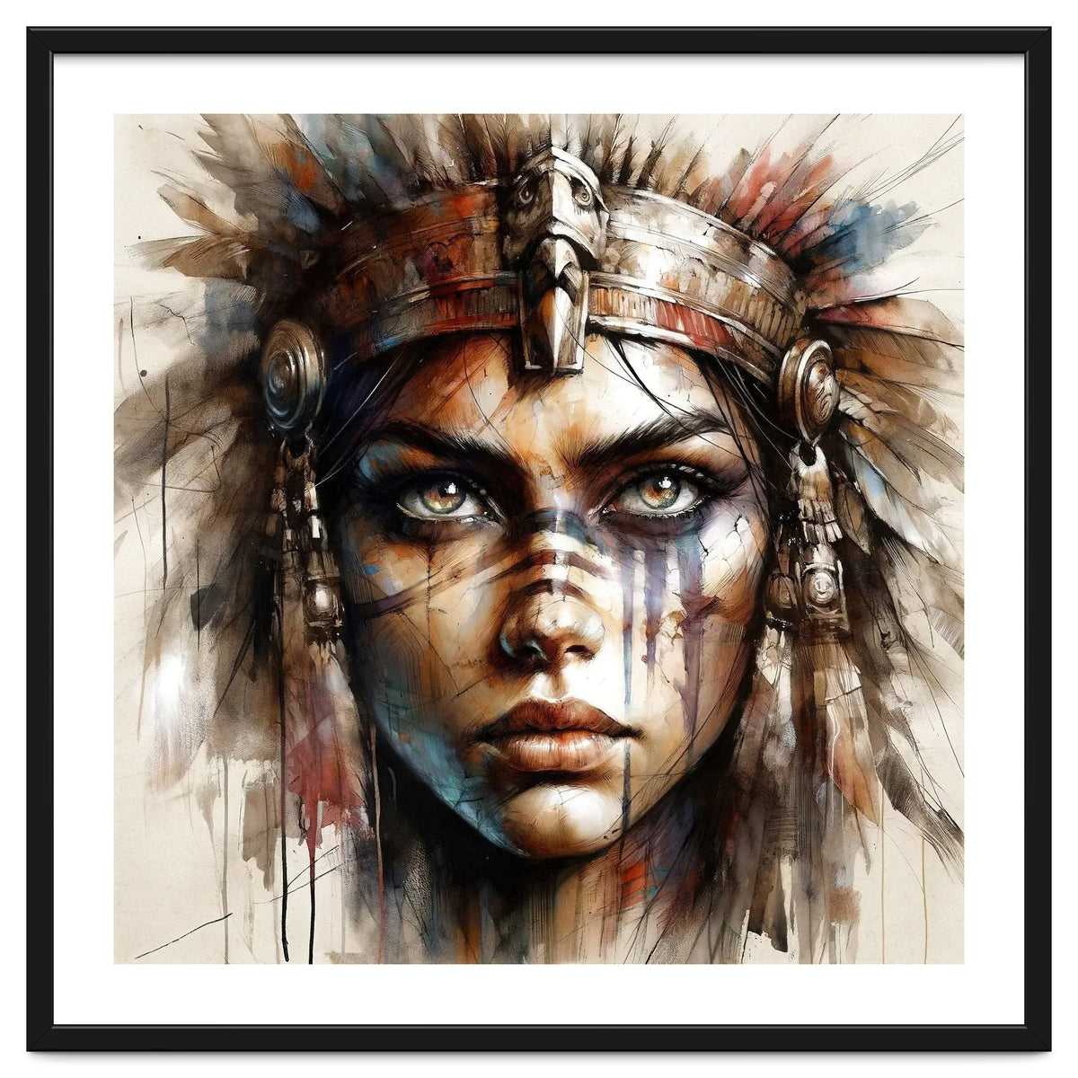 Regal Warrior Woman Watercolor Portrait