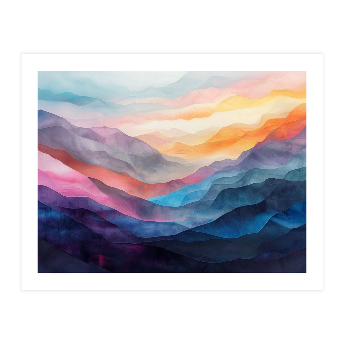 Vibrant Abstract Watercolor Mountain Landscape (Print Only)