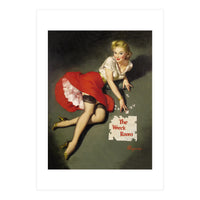 Pinup Sexy Girl Posing In Red Dress (Print Only)
