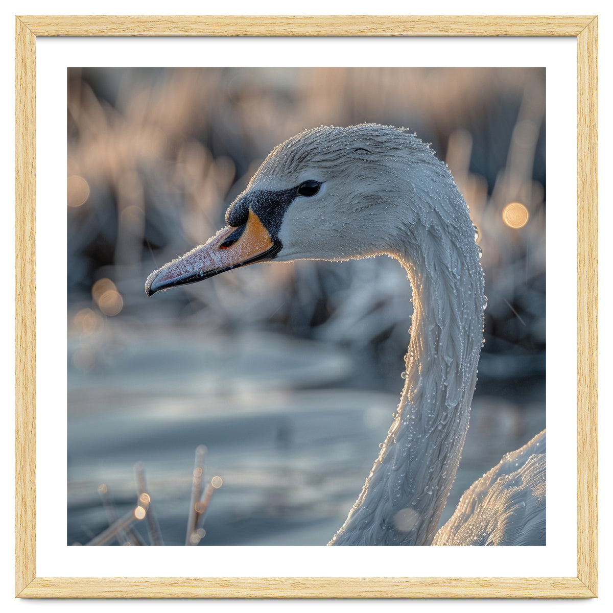 Close Up Of A Swan Covered In Frost