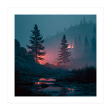 Atmospheric Twilight Pine Forest with Glowing Crimson Light (Print Only) thumbnail