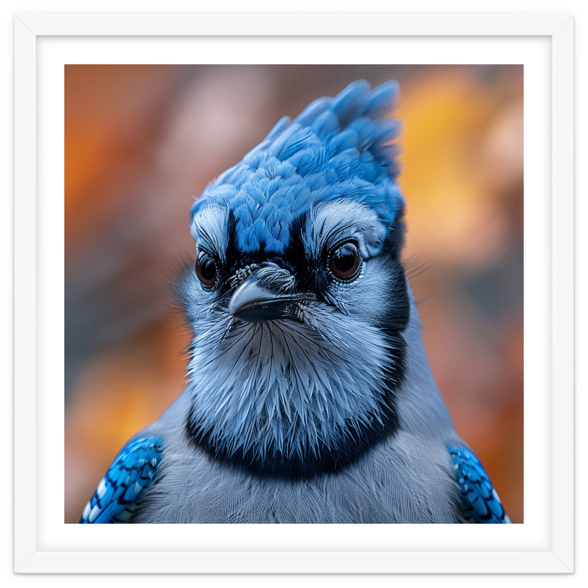 Close Up Blue Jay Bird With Detailed Feathers