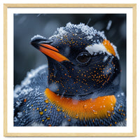 Close Up Penguin In Snow With Water Droplets