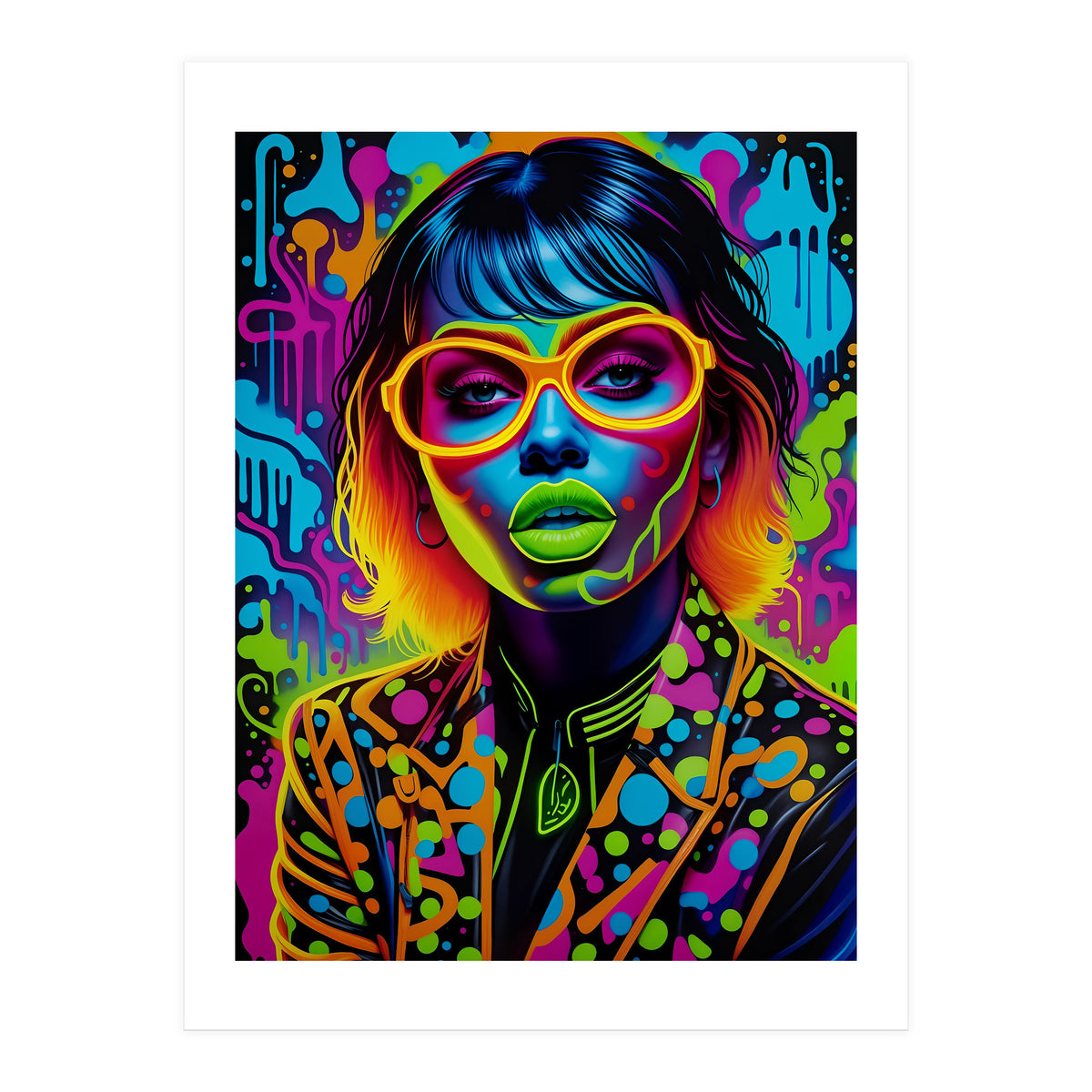 Girl In Glasses Neon Graffiti Art (Print Only)