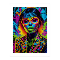 Girl In Glasses Neon Graffiti Art (Print Only)