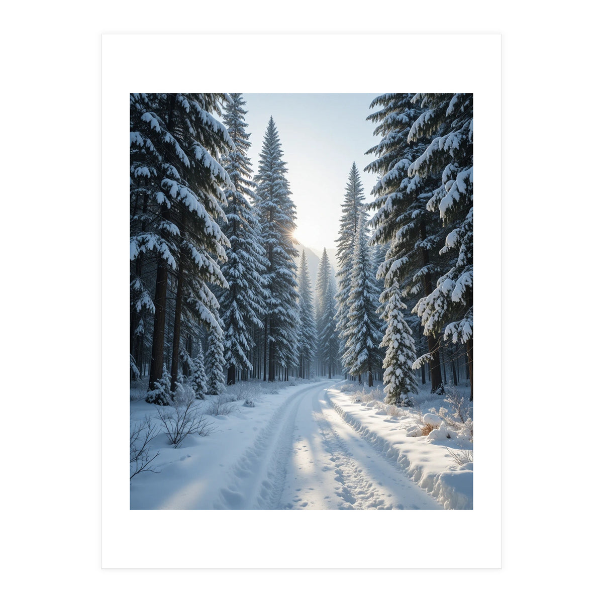 Serene Winter Wonderland Forest Road (Print Only)
