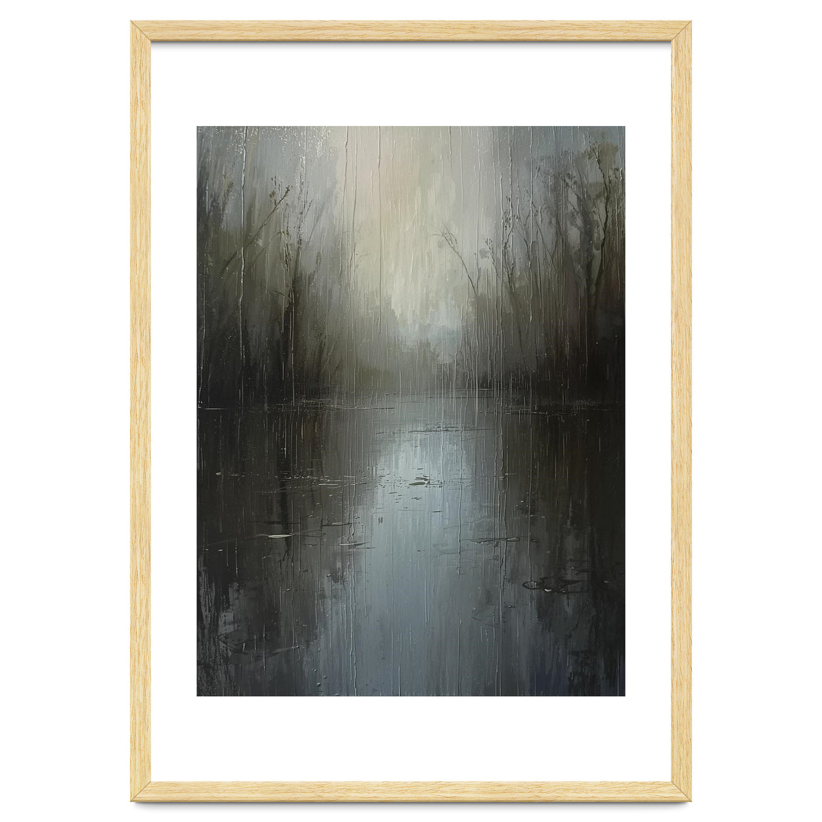 Ethereal Rainy Lake Forest Oil Painting