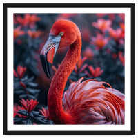 Vibrant Flamingo Portrait With Tropical Foliage