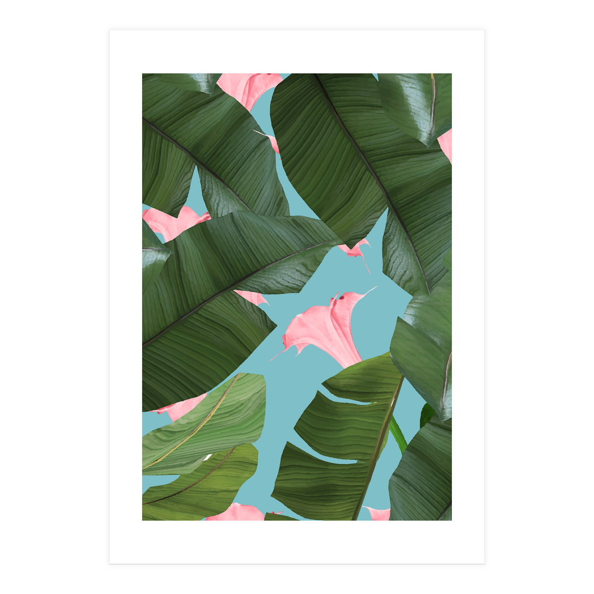 Wild Flower, Tropical Jungle Banana Leaves Botanical, Floral Nature Garden Blush Plants (Print Only)