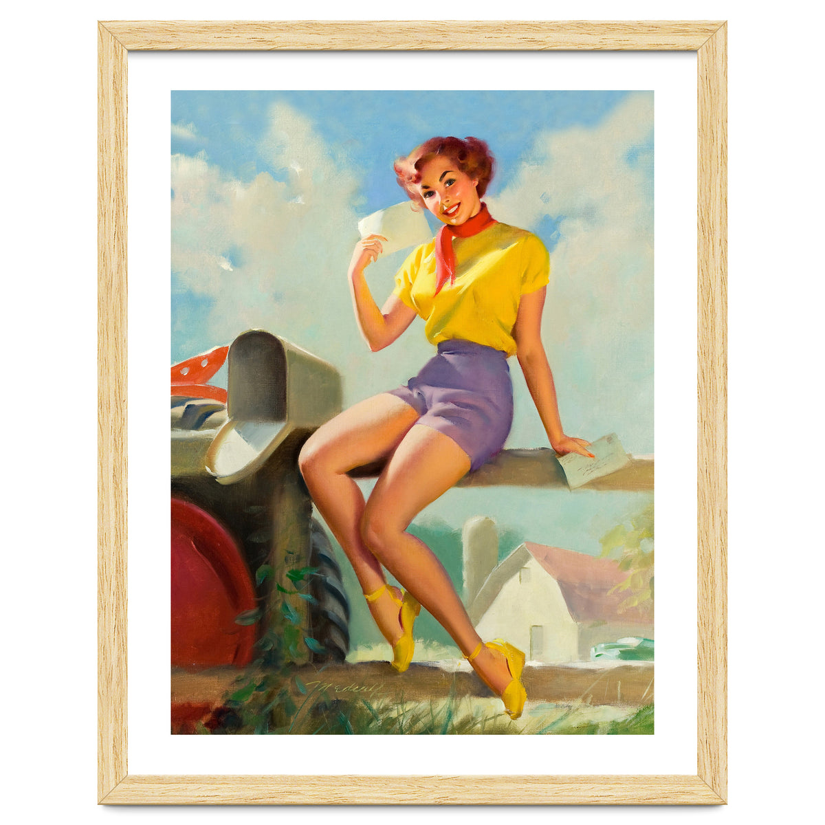Pinup Girl On A Fence Showing A Love Letter