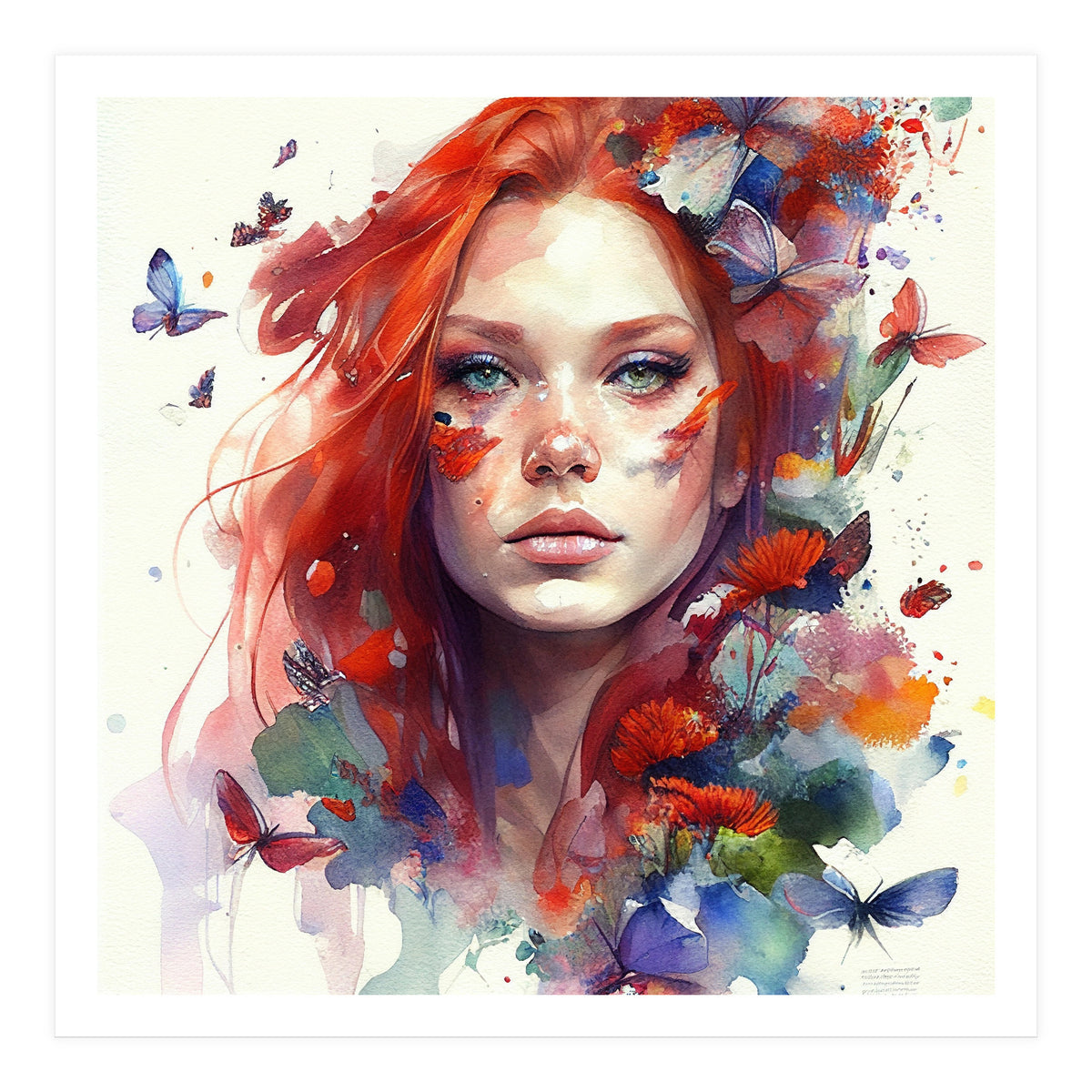 Watercolor Floral Red Hair Woman #9 (Print Only)