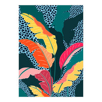 Teal & Tangerine, Botanical Nature Jungle Plants, Maximalism Eclectic Pop Of Color, Tropical Banana Leaves Bohemian Contemporary (Print Only)