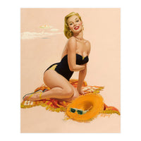 Pinup Woman Is Posing On A Beach (Print Only)
