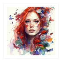 Watercolor Floral Red Hair Woman #9 (Print Only)