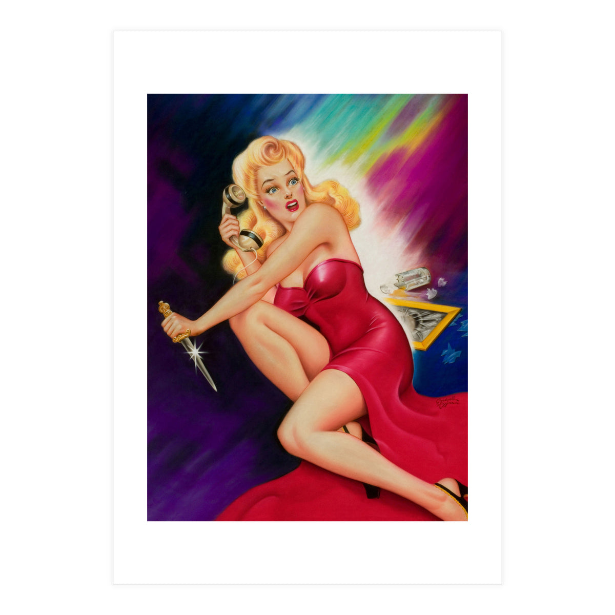 Pinup Girl With A Knife In Self Defense Pose (Print Only)