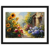 Vibrant Summer Cottage Garden Oil Painting