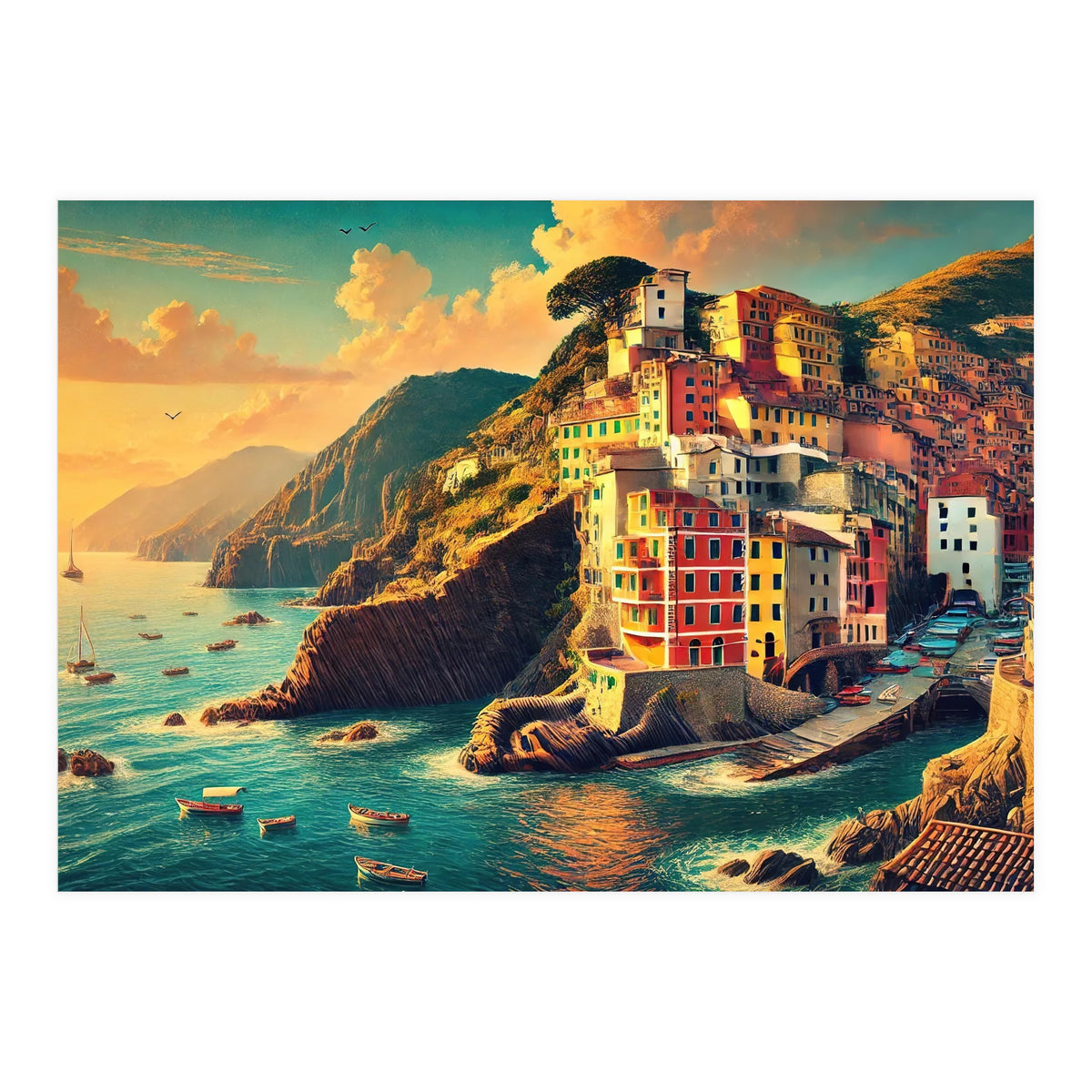 Vintage Cinque Terre Poster, Italy (Print Only)
