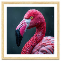 Close Up Pink Flamingo In Rain Drops