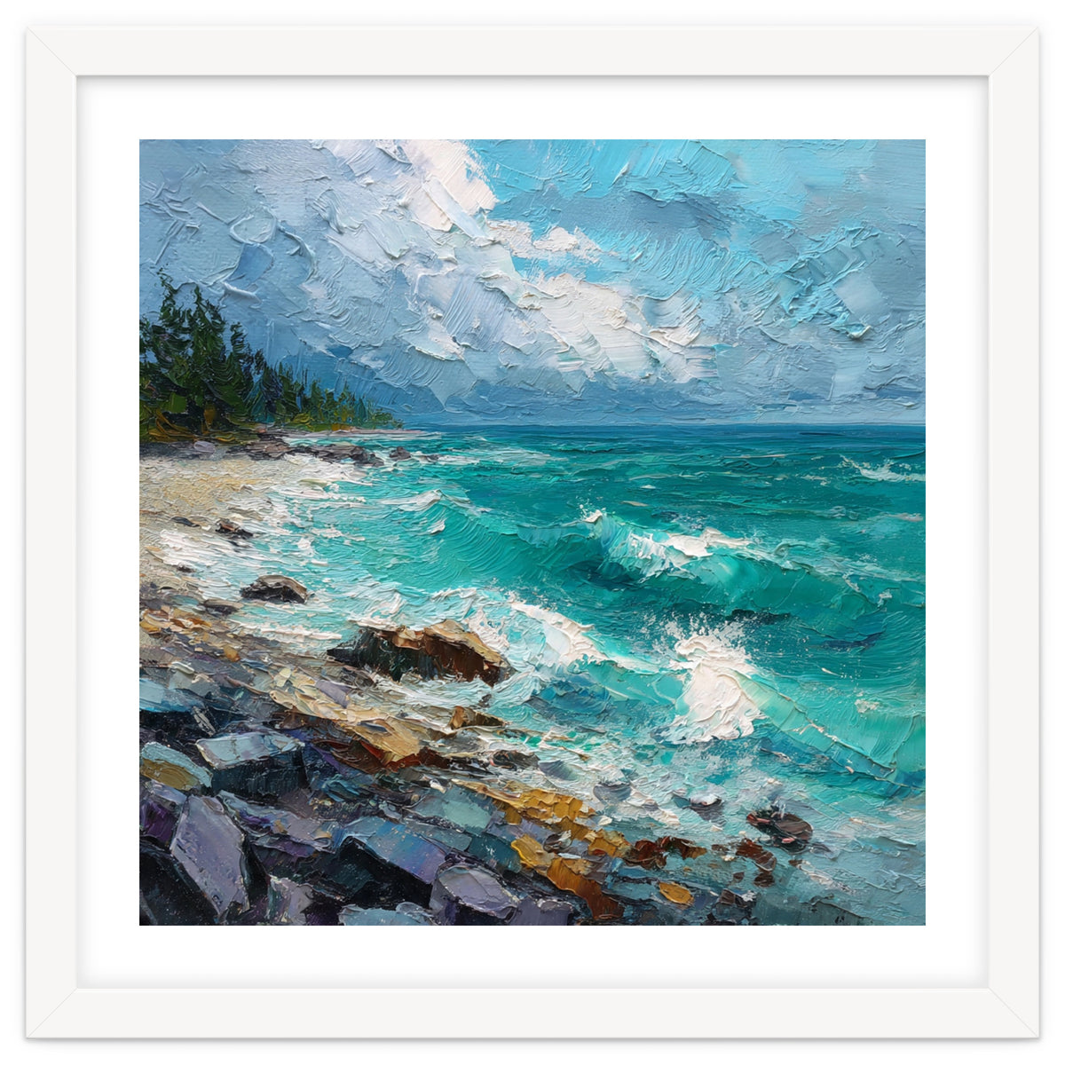 Coastal Turquoise Shoreline with Crashing Ocean Waves
