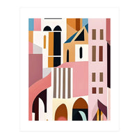Moroccan City, Pastel Architecture Cityscape Buildings, Travel Eclectic Modern Bohemian Houses (Print Only)