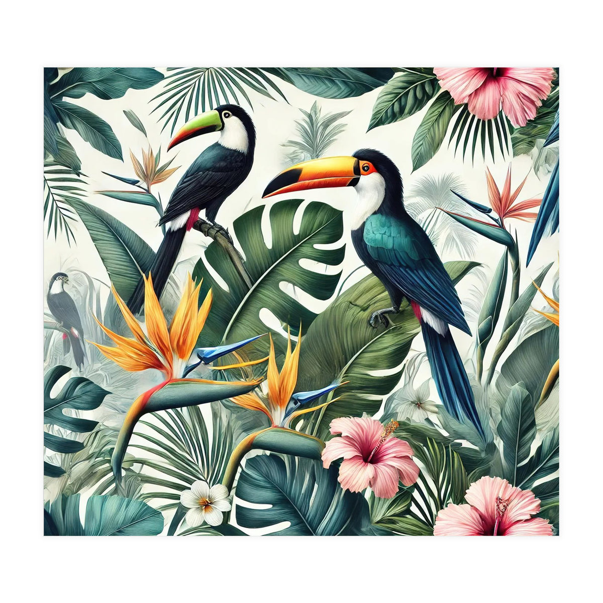 Tropical Toucans in Lush Jungle Foliage (Print Only)