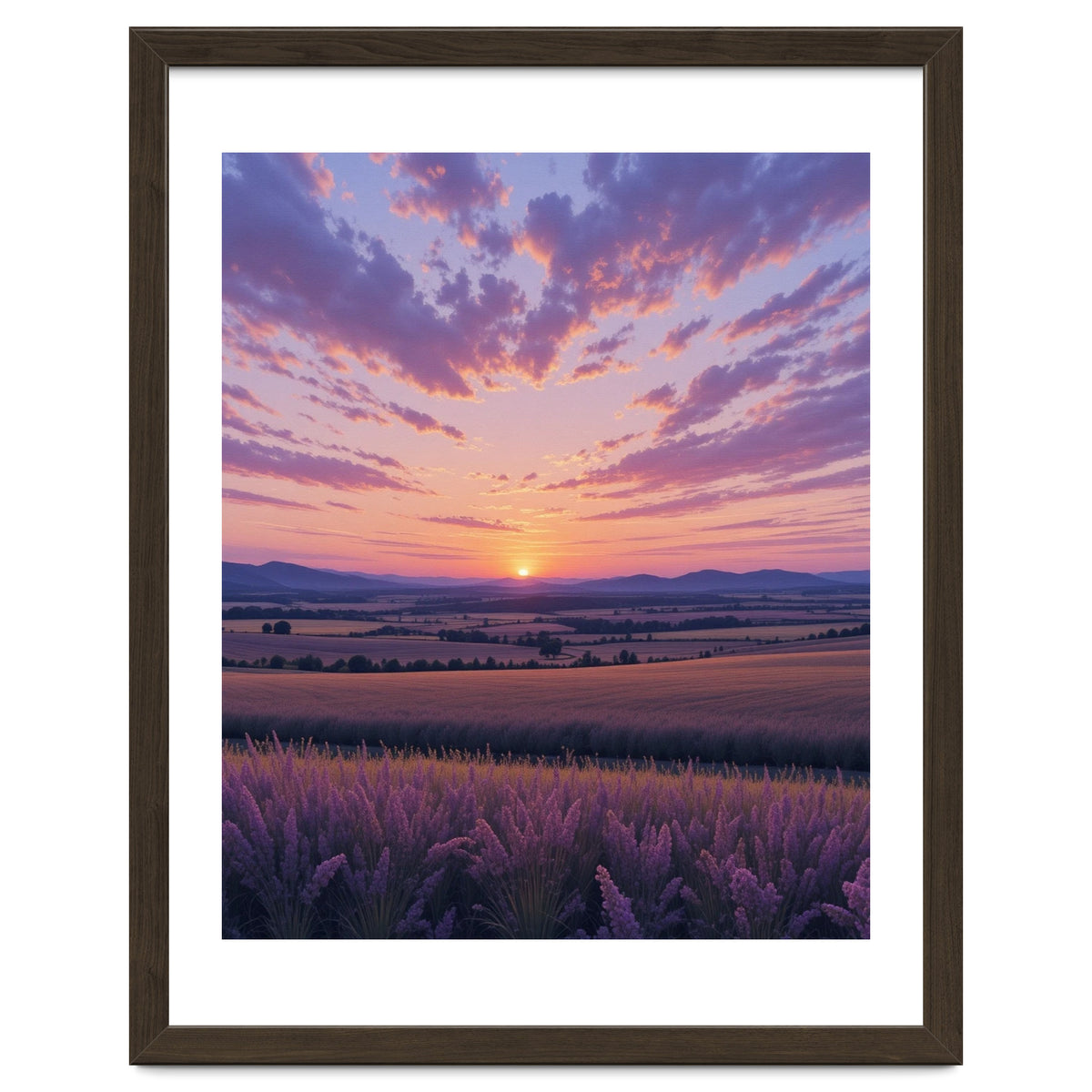Serene Lavender Fields at Golden Hour Sunset