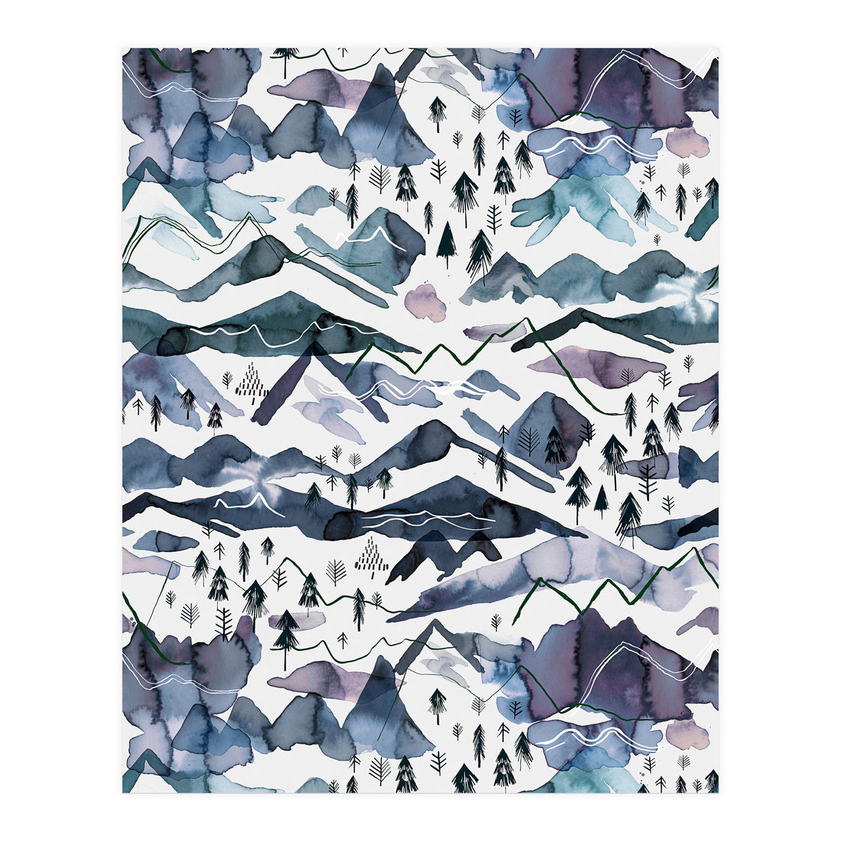 Watercolor Landscape Blue Mountains (Print Only)