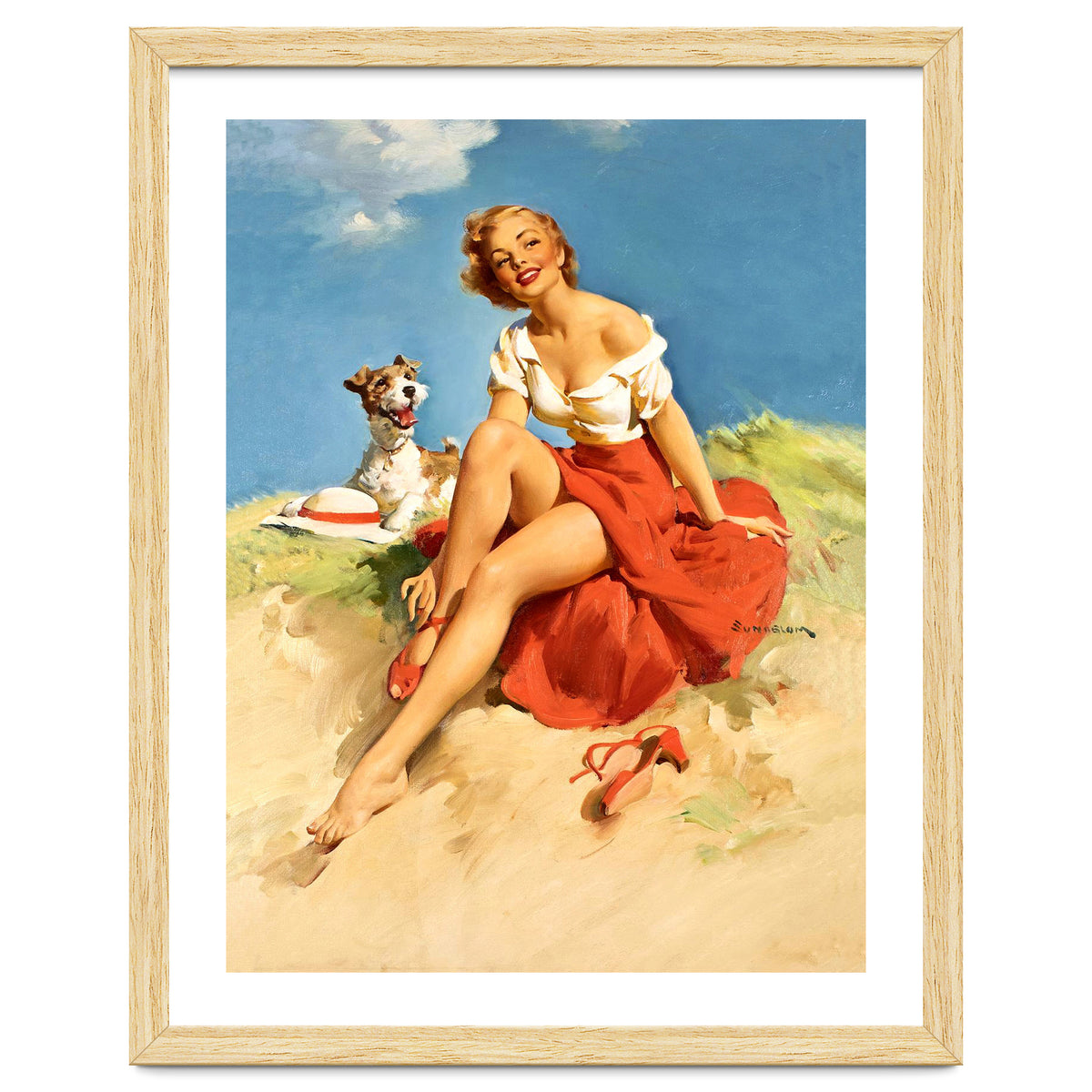 Sexy Pinup Girl On The Beach With Her Dog