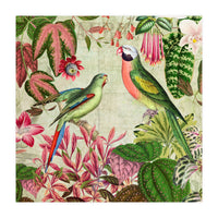 Exotic Lush Rainforest With Colorful Parrots And Flowers (Print Only)